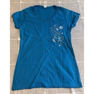 New Womens Butterfly Embroidered Shirt Top Size M Blue